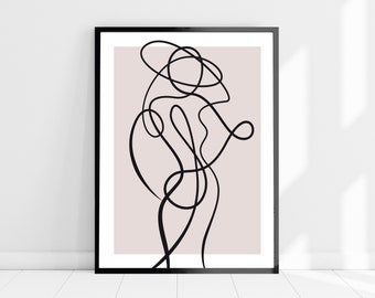 Abstract Woman Line Art Print, Fashion One Line Drawing, Minimalist Wall Art, Dusky Pink Wall Art, Girls Bedroom Art, Feminine Home Decor