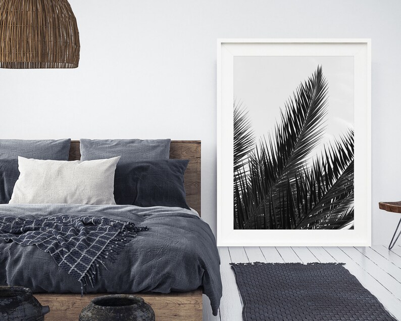 Palm Leaf Wall Art Print, Black and White Print, Grey Wall Art Print ...