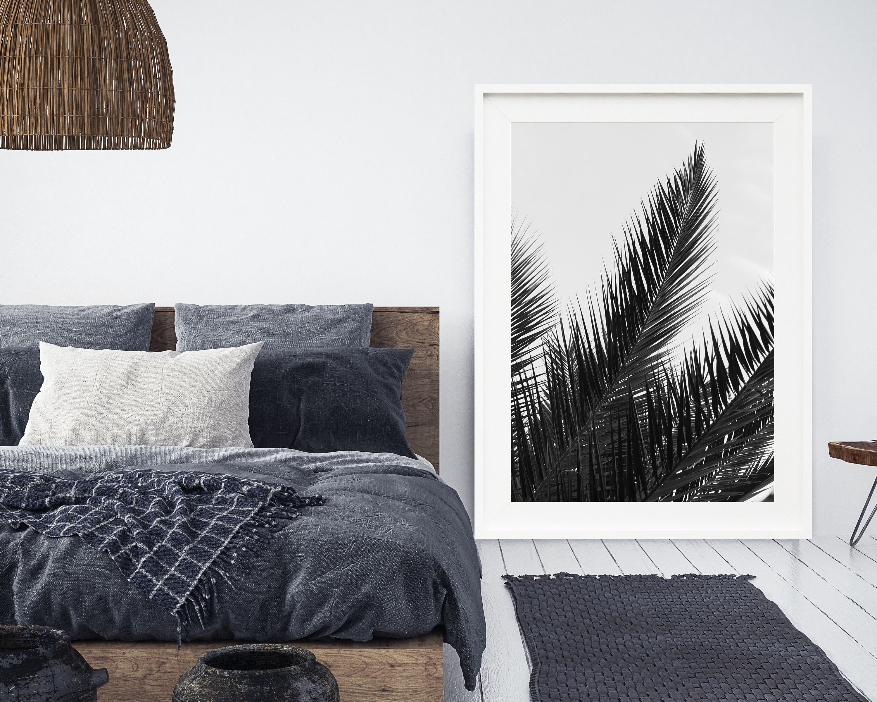 Palm Leaf Wall Art Print, Black and White Print, Grey Wall Art Print ...