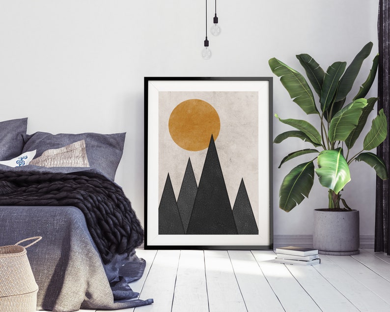 Nordic Art Print Abstract Sun Mountains Wall Art Etsy UK