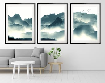 Watercolour Forest Print Series, Foggy Forest Set of 3 Prints, Landscape Art Print Set, Nordic Misty Forest Wall Art Set of 3, Nordic Decor