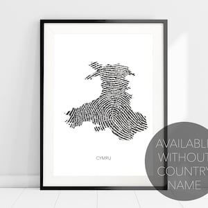 Cymru Wales Karte Fingerabdruck Kunstdruck, Wales Landkarte Druck, Wales Karte Reise Wandkunst, Moderne Wohndekoration, Walisisch Kunstdruck Poster
