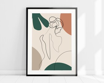 Tropical Flower Girl Print, Fashion Illustration Art Print, Boho Print, Line Drawing Art Print, Feminine Portrait Wall Art, Boho Home Decor