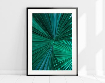 Palm Leaf Print, Tropical Plant Art Print, Botanical Wall Art, Palm Leaves Print, Large Tropical Leaves, Boho Home Decor, Dark Green Art