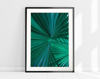 Stampa di foglie di palma, Stampa di arte vegetale tropicale, Arte botanica da parete, Stampa di foglie di palma, Grandi foglie tropicali, Decorazioni per la casa Boho, Arte verde scuro