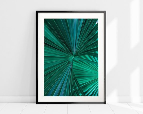 Palm Leaf Print, Tropical Plant Art Print, Botanical Wall Art, Palm Leaves Print, Large Tropical Leaves, Boho Home Decor, Dark Green Art