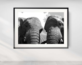 Elefant Fotografie, Home Office Wandkunst, Afrikanischer Tierdruck, Schwarz-Weiß Elefant Kunstdruck, Safari Wandkunst, Elefant Print