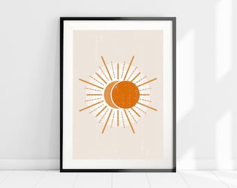 Orange Boho Sun Print, Abstract Sun Print, Burnt Orange and Beige Wall Art, Minimalist Art Print, Abstract Wall Art, Living Room Decor Art