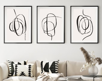 Minimalist Abstract Painted Lines Print Set of 3, Beige Nordic Wall Art Set, Minimalist Art Set, Scandinavian Wall Art, Monochrome Art