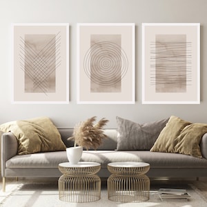 Minimalist Abstract Lines Beige Print Set of 3, Neutral Nordic Art Prints, Geometric Art Set, Scandinavian Wall Art, Greige Boho Wall Decor