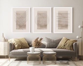 Minimalist Abstract Lines Beige Print Set of 3, Neutral Nordic Art Prints, Geometric Art Set, Scandinavian Wall Art, Greige Boho Wall Decor