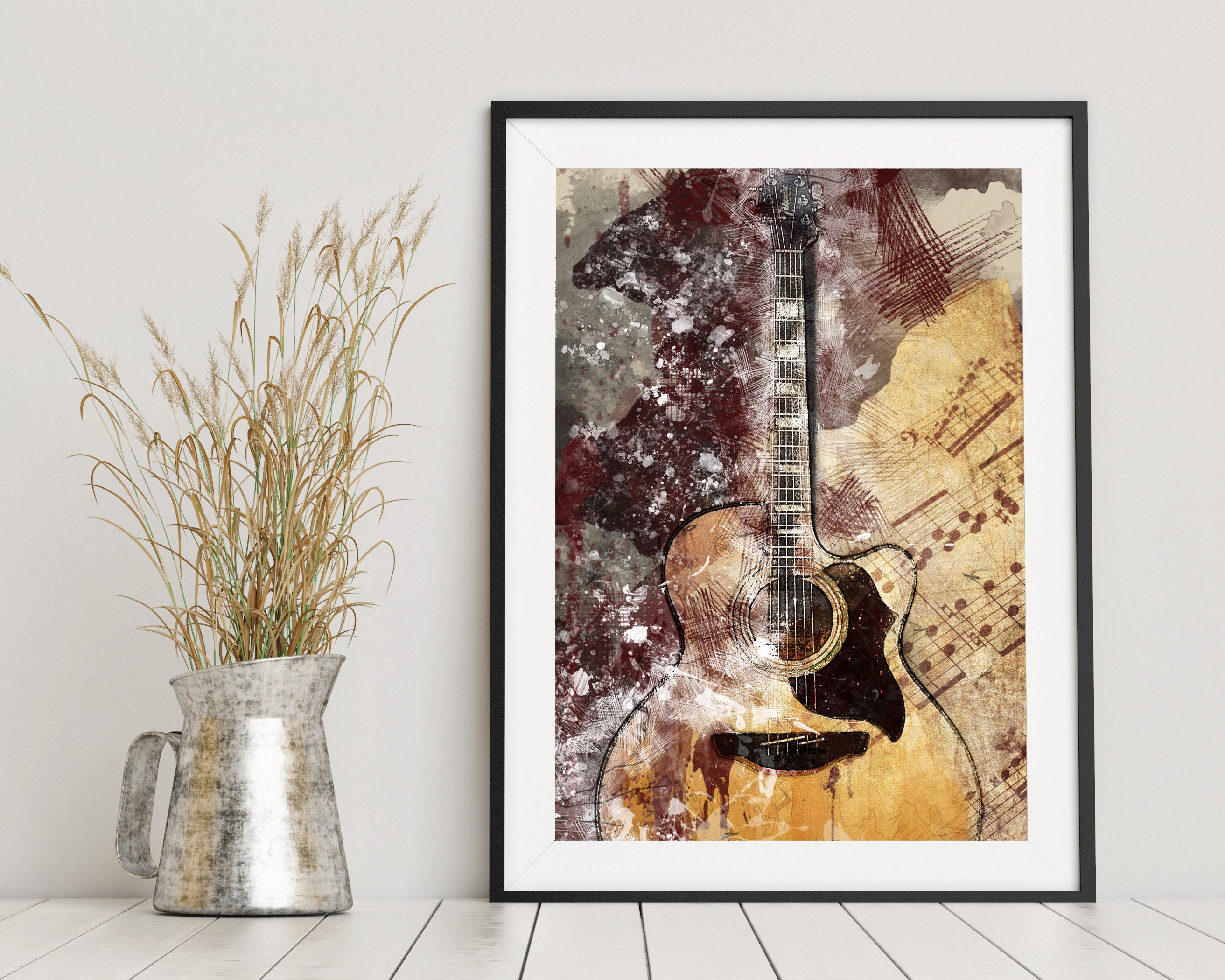 Acoustic Guitar Music Collage Print Guitar Poster Wall Art - Etsy UK
