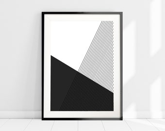 Impresión de arte minimalista geométrica, Arte de pared en blanco y negro, Arte de pared abstracto, Decoración minimalista del hogar, Arte moderno, Impresión escandinava