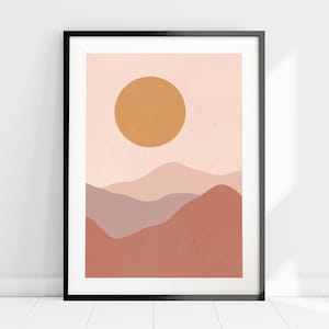 Boho Sunset Art Print, Blush Pink Wall Art, Burnt Orange Sun Art, Nordic Minimalist Art, Scandi Bedroom Art, Boho Wall Decor, Large Wall Art