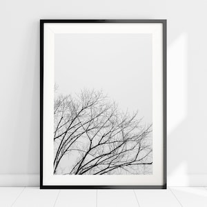 Black and White Minimalist Art Print, Winter Tree Wall Art, Scandinavian Nordic Wall Decor, Grey Wall Art, Minimalist Nordic Home Decor