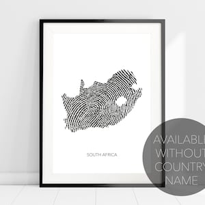 Südafrika Karte Fingerabdruck Kunstdruck Poster, Reisedruck Wandkunst, Südafrika Kunst, Moderne Karte Kunst Dekor, Afrika Kunstdruck