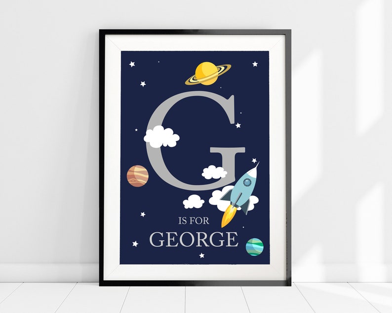 Personalised Space Themed Nursery Print Nursery Name Wall Etsy UK