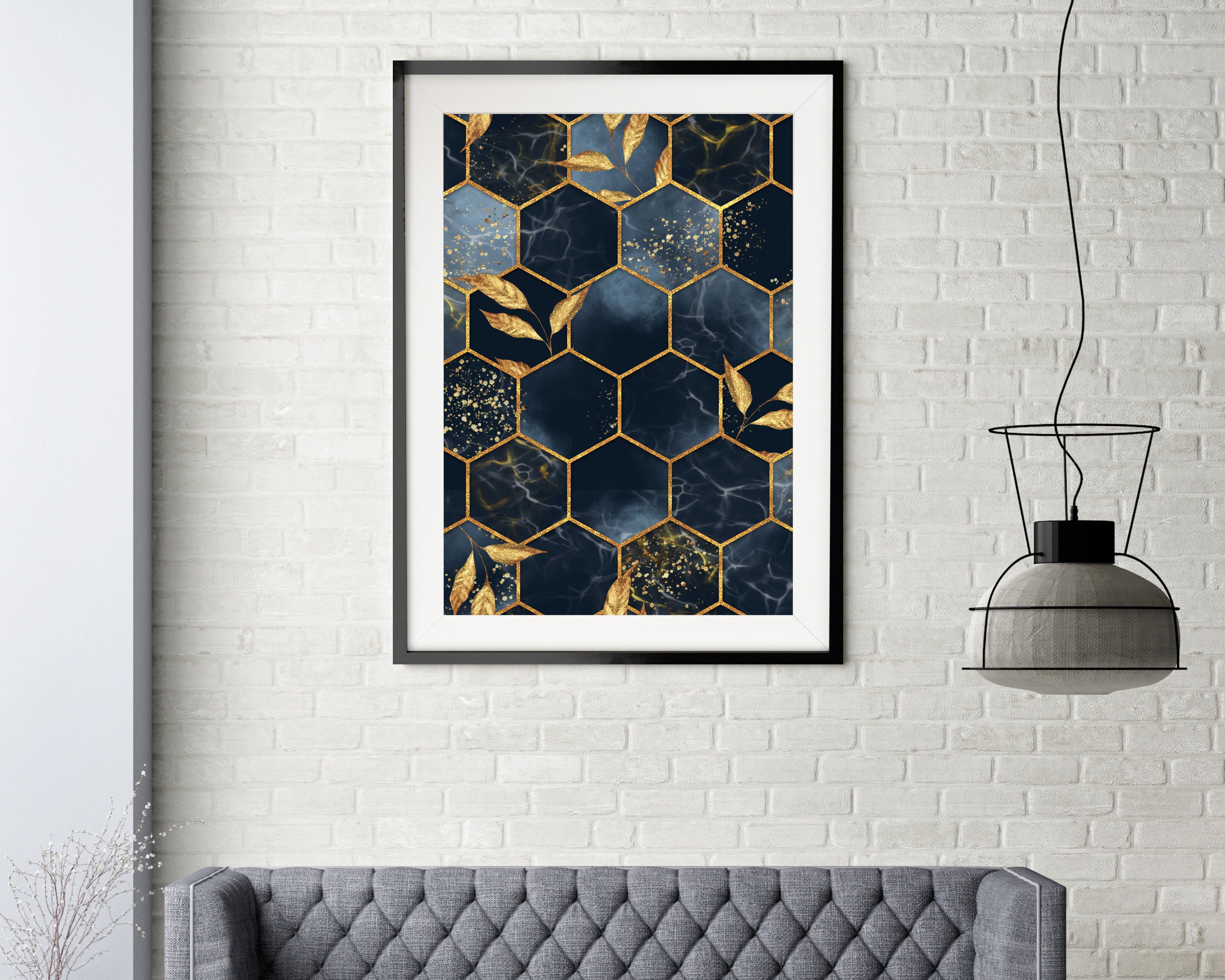 Blue and Modern Wall Blue Print, Gold Print, Fine Art Abstract Print, - Etsy Navy Wall Blue Home Art, Decor Gold Hexagon Minimalist Art, Leaf Art