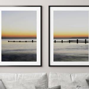 Beach Sunset Set of 2 Art Prints, Minimalist Ocean Art Print Set, Coastal Home Decor, Seascape Wall Art Print Set, Gift for Home