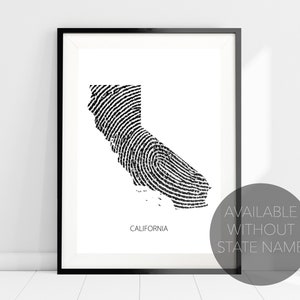California Map Fingerprint Art Print Poster, California State Print, CARTE DE L’ÉTAT DES ÉTATS-UNIS, Art mural de voyage, Impression d’art de la carte d’État de Contour d’État, Art de la carte des États-Unis