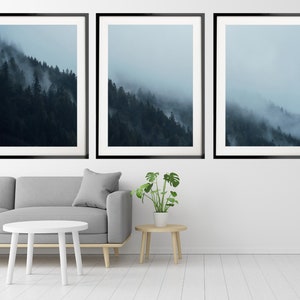 Forest Set of 3 Prints, Nordic Foggy Forest Print Set, Nature Landscape Print Set, Woodland Home Decor, Forest Mist, Scandinavian Wall Art