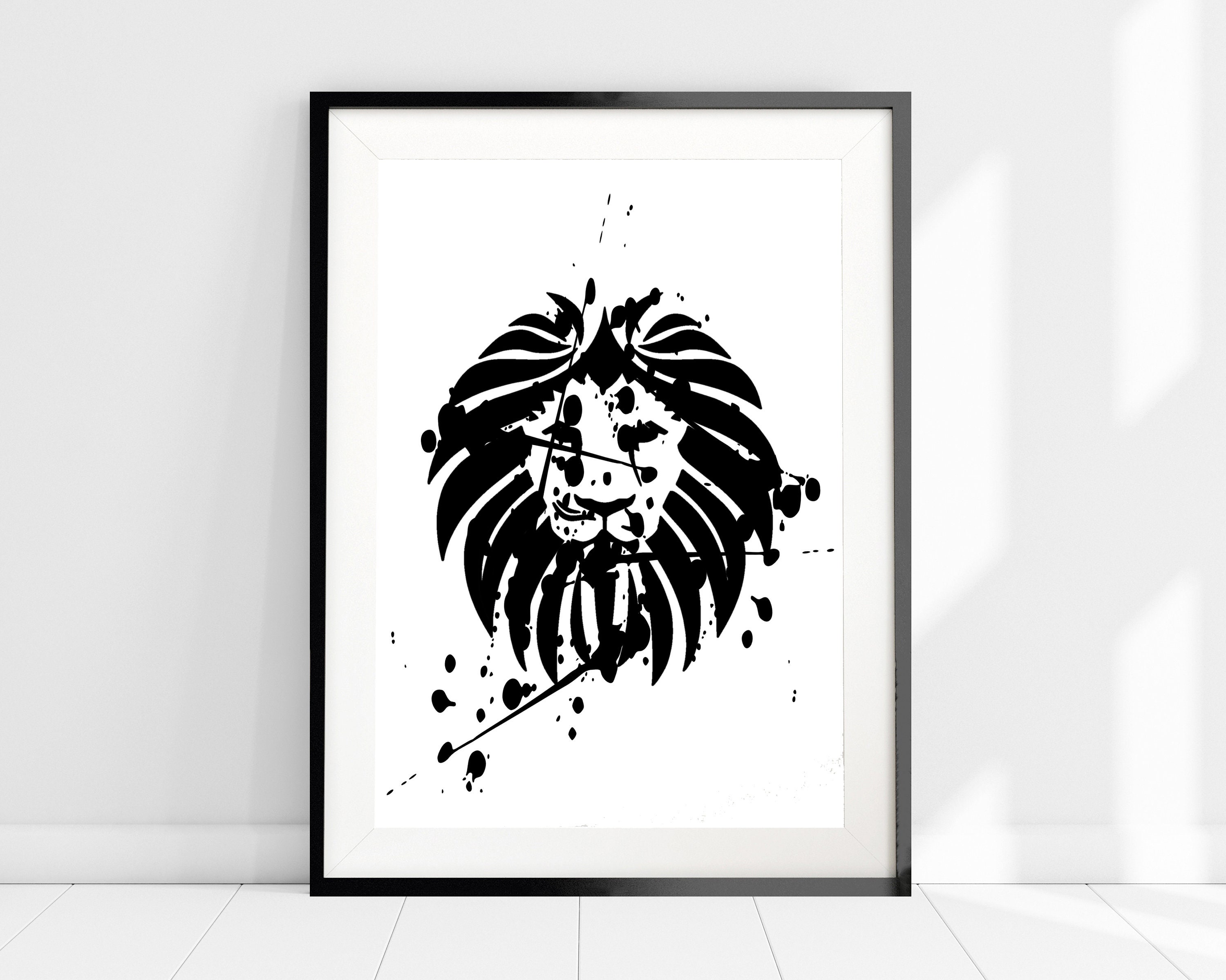 Abstrakter Löwe Druck, Löwe Wandkunst, Afrikanische Tierkunst, Big 5 Kunstdruck, Schwarz weißer Löwe Kunstdruck, Safari TierDruck, Wanddekoration