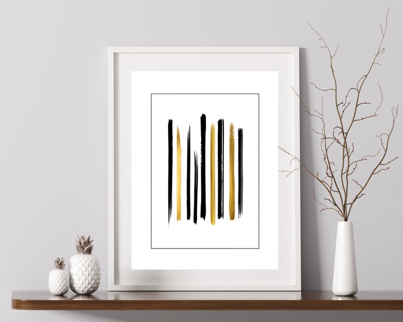 Black and Gold Wall Art Print Minimalist Abstract Art Modern Etsy