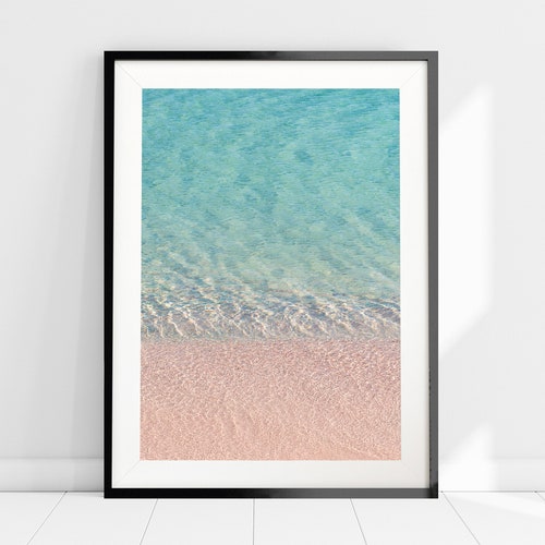 Blush Pink Beach Sunset Art Print Coastal Wall Art Sea Etsy