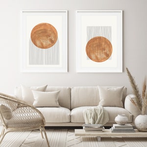 Burnt Orange Abstract Print Set of 2, Boho Orange Print Set, Neutral Wall Decor, Abstract Shapes Art, Minimalist Wall Art, Lines and Circles