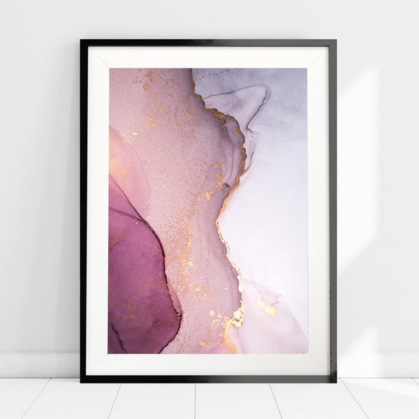 Pink Grey Gold Abstract Art Print, Pink Watercolour Art, Pink Alcohol Ink Painting, Marble Wall Art, Large Print, Living Room Wall Decor