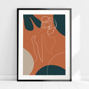 Boho Tropical Girl Print, Line Art Illustration Print, Jungle Woman Art, Line Drawing Art Print, Feminine Modern Wall Art, Boho Home Decor