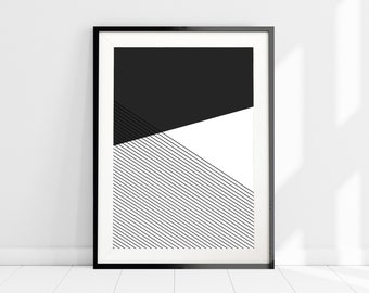 Impresión de arte geométrico minimalista, Arte de pared en blanco y negro, Arte de pared abstracto, Decoración de pared escandinava, Arte moderno, Impresión de arte de estilo nórdico