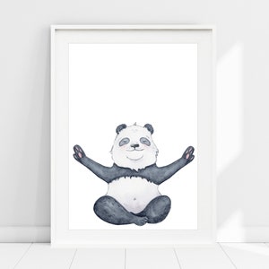 Panda Nursery Print, Meditating Panda Nursery Wall Art, Acuarela Panda Wall Art, Jungle Nursery Wall Decor, Cute Baby Panda Animal Print
