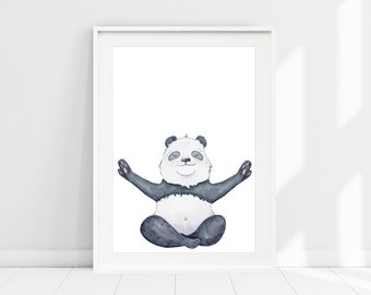Panda Nursery Print, Meditating Panda Nursery Wall Art, Watercolour Panda Wall Art, Jungle Nursery Wall Decor, Cute Baby Panda Animal Print