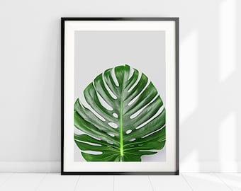 Large Leaf Art Print, Monstera Leaf Wall Art, Green Tropical Print, Minimalist Wall Art, Botanical Home Decor, Palm Tree Art Print, Boho Art