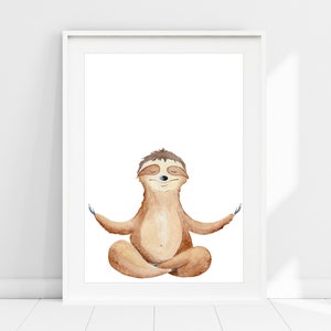 Sloth Nursery Print, Meditating Sloth Nursery Wall Art, Watercolour Sloth Wall Art, Jungle Nursery Wall Decor, Cute Baby Sloth Animal Print
