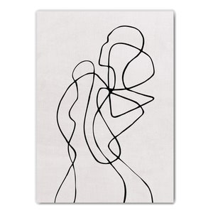 May include: Abstract line art drawing in black on a white background. The lines are curved and create a sense of movement.