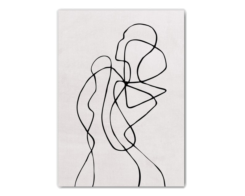 May include: Abstract line art drawing in black on a white background. The lines are curved and create a sense of movement.
