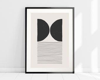Abstract Shapes Art Print, Minimalist Abstract Wall Art, Neutral Art, Living Room Wall Art, Boho Home Decor, Geometric Black and Beige Art