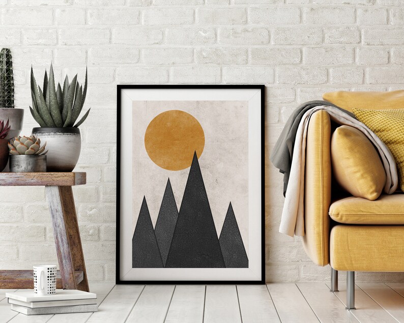 Nordic Art Print Abstract Sun Mountains Wall Art Etsy UK