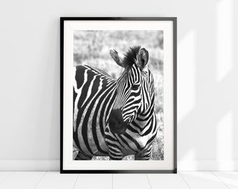 Black and White Zebra Photography Print, Home Office Wall Art, African Animal Art Print, Zebra Poster, Safari Wall Deco, African Wall Art