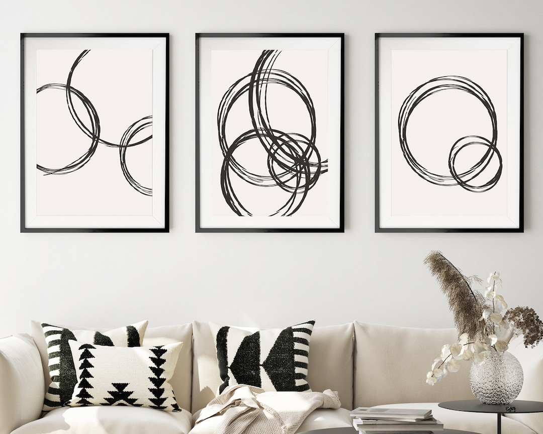 Neutral Abstract Circles Print Set of 3, Beige Nordic Wall Art Set ...