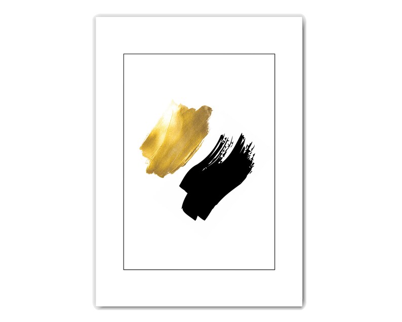 Set of 2 Abstract Art Prints Black and Gold Wall Art Print Etsy