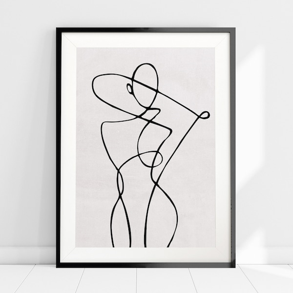 Abstract Line Art Print, Female Body Illustration Line Art, Minimalist Design Wall Art, Line Drawing Art Poster, Boho Grey Beige Home Decor