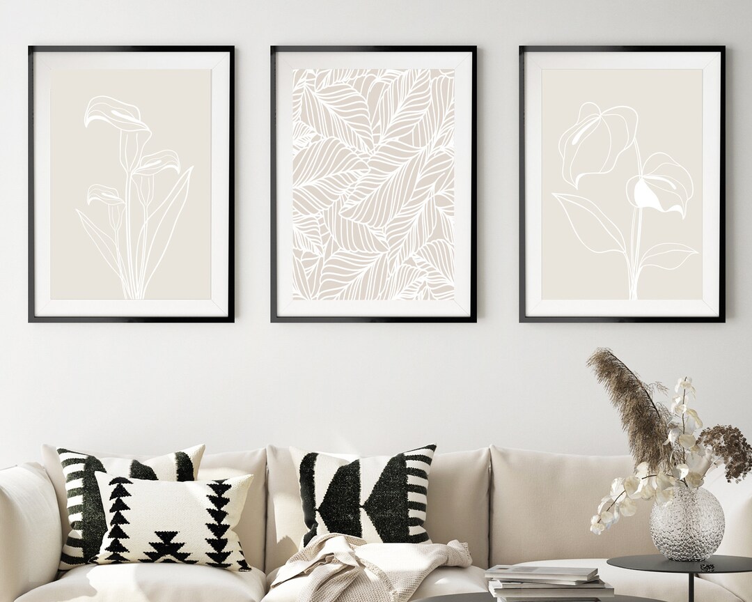 Minimalist Beige Botanical Art Print Set of 3, Neutral Floral Line Art ...