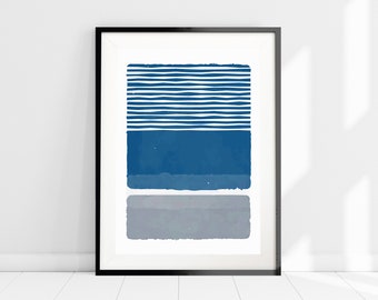 Blauw en grijs schilderij Art Print, Blauw Minimalistische Kunst aan de Muur, Abstract Blauw Schilderij, Hedendaagse Boho Print, Home Office Art, Home Decor