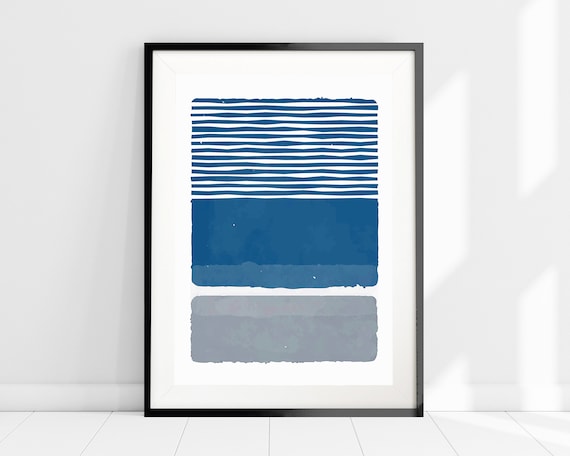 Blue and Grey Painting Art Print, Blue Minimalist Wall Art, Abstract Blue Painting, Contemporary Boho Print, Home Office Art, Home Decor