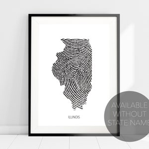 Illinois Map Fingerprint Art Print Poster, Illinois State Print, Carte de l’État des États-Unis, Art mural de voyage, Impression d’art de la carte d’État d’État, Art de la carte des États-Unis