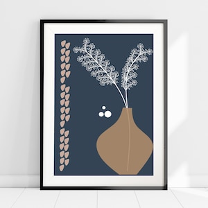 Japandi Vase Art Print, Abstract Blue and Neutral Print, Japandi Wall Decor, Botanical Art, Japanese and Scandinavian Decor, Minimalist Art