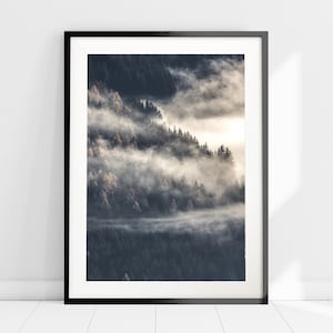 Nordic Misty Forest Print, Nature Trees Wall Art, Foggy Forest Print, Minimalist Scandinavian Wall Decor, Woodland Wall Decor, Home Decor
